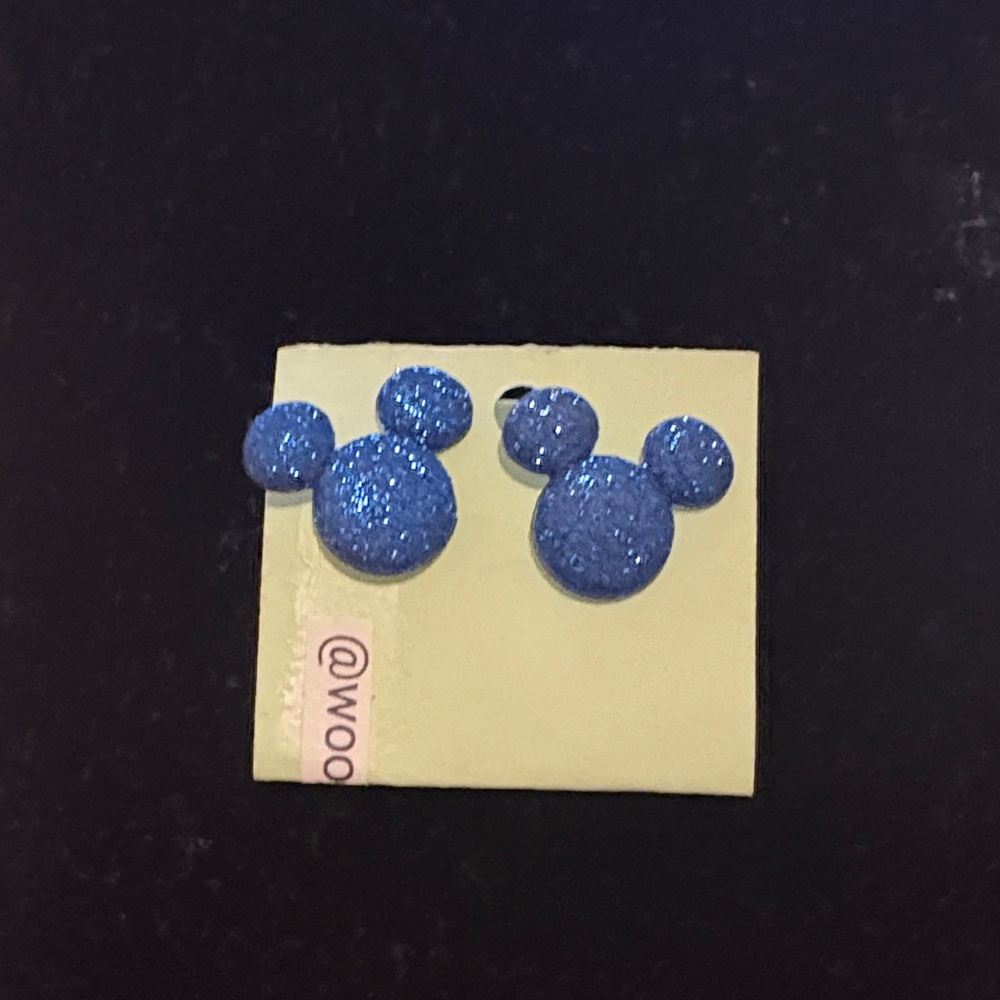 Blue Glitter Mickey Earrings